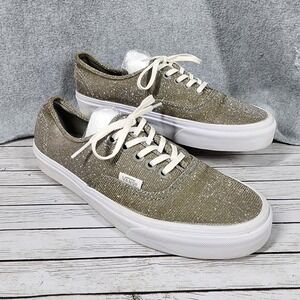 Vans Shoes Womens Size 8.5 Gold Glitter Lace Up Low Top Canvas Sneakers Casual